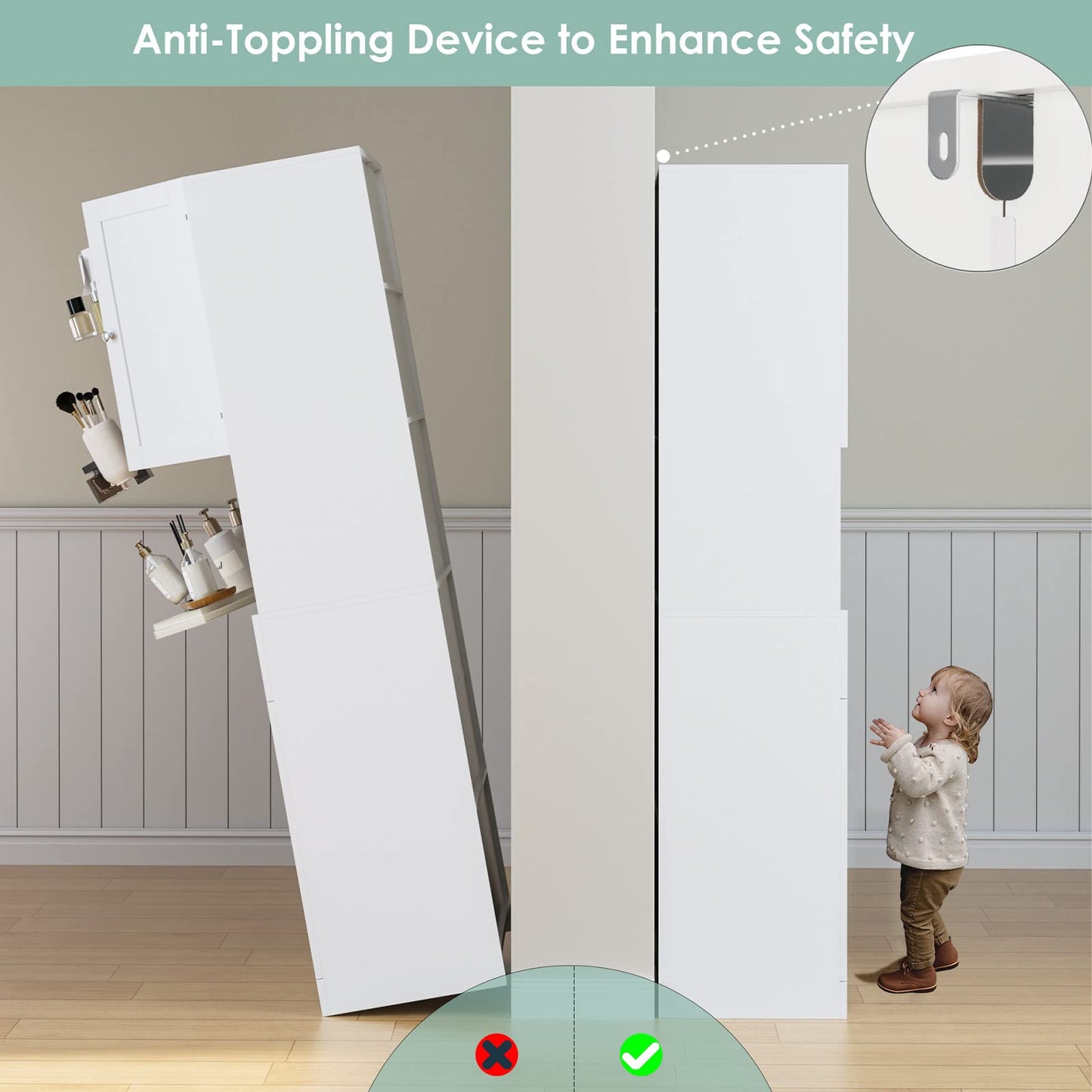 Tall Bathroom Storage Cabinets with Drawer, Modern Linen Cabinet with Doors & Shelves, 67"H Tall Storage Cabinet Freestanding for Bathroom, Living Room, Kitchen & Pantry, Laundry, Narrow Corner, White