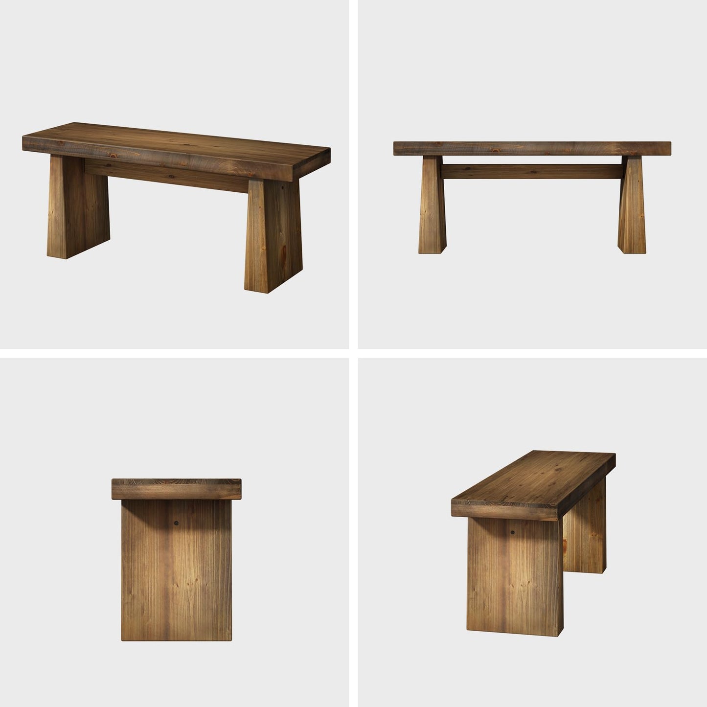 Wnutress 43" Farmhouse Solid Wood Benches Indoor with Wide Angled Legs, Rustic Long Entryway Bench Seat for Dining Table, Kitchen, End of Bed, Living Room, Hallway, Handcrafted Finish, Natural