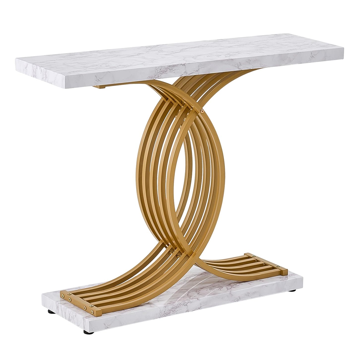 VEVOR Entryway Table, 39.4 Inch Gold Console Table, Narrow Console Table with Metal Frame, Modern Console Sofa Table for Living Room, Entryway, Hallway
