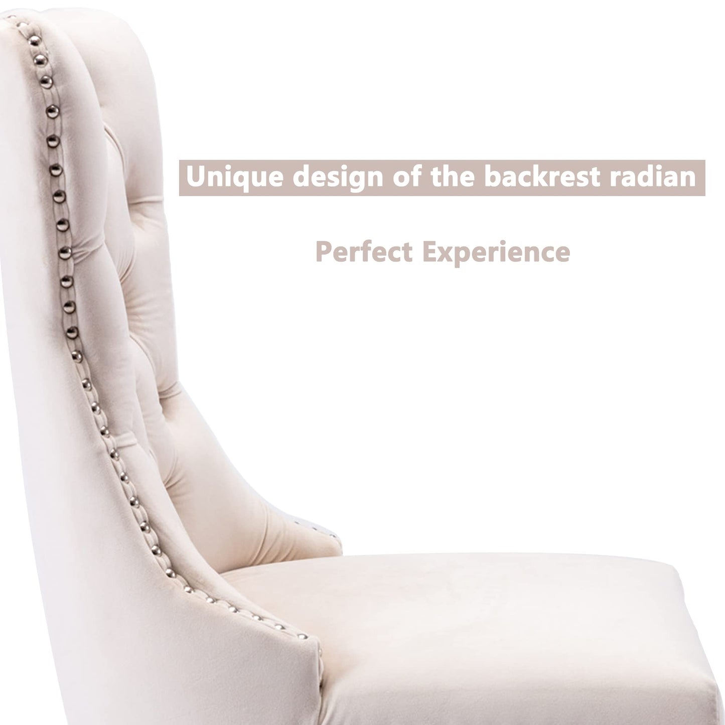 Virabit Tufted Dining Chairs Set of 6, Velvet Upholstered Dining Chairs with Nailhead Back and Ring Pull Trim, Solid Wood Dining Chairs for Kitchen/Bedroom/Dining Room (Beige)