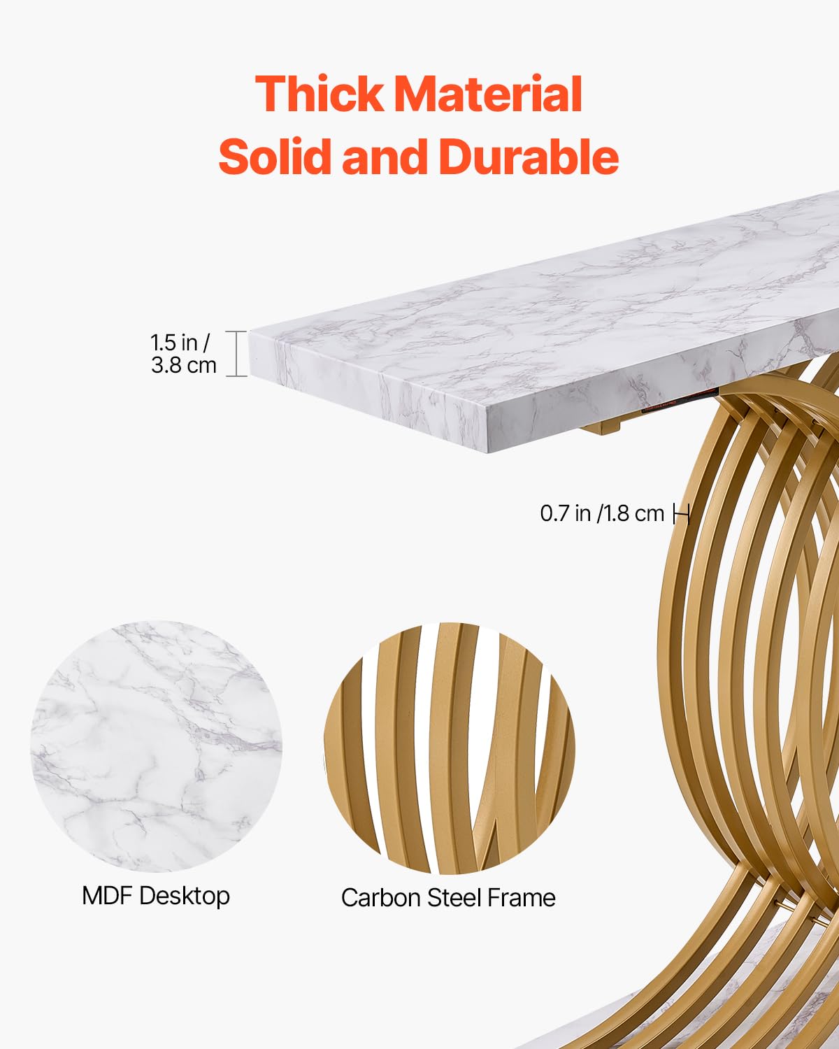 VEVOR Entryway Table, 39.4 Inch Gold Console Table, Narrow Console Table with Metal Frame, Modern Console Sofa Table for Living Room, Entryway, Hallway