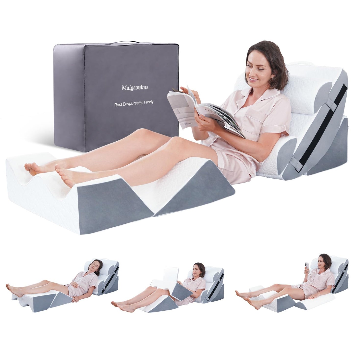 Maigaoukus 6PCS Orthopedic Bed Wedge Pillow Set for After Surgery – Adjustable Memory Foam Body Positioners for Leg, Knee, Back Pain Relief, Elevated Pillows for Adult Sleeping Acid Reflux