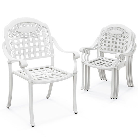 Tangkula Set of 4 Cast Aluminum Patio Dining Chairs, Stackable Outdoor Dining Chairs with Armrests, Outdoor Bistro Chairs for Balcony, Backyard, Garden