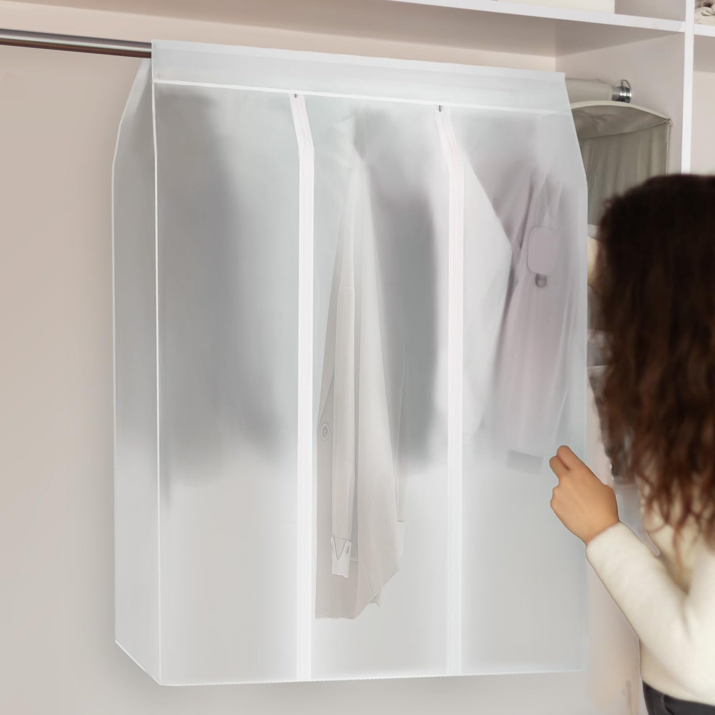 2 Pack 50'' Garment Rack Cover with Zipper, Large Translucent Frosted Garment Bags for Hanging Clothes, Open Closet Cover Clothing Storage Bag for Hanging Dress, Coat, Shirt, Suit