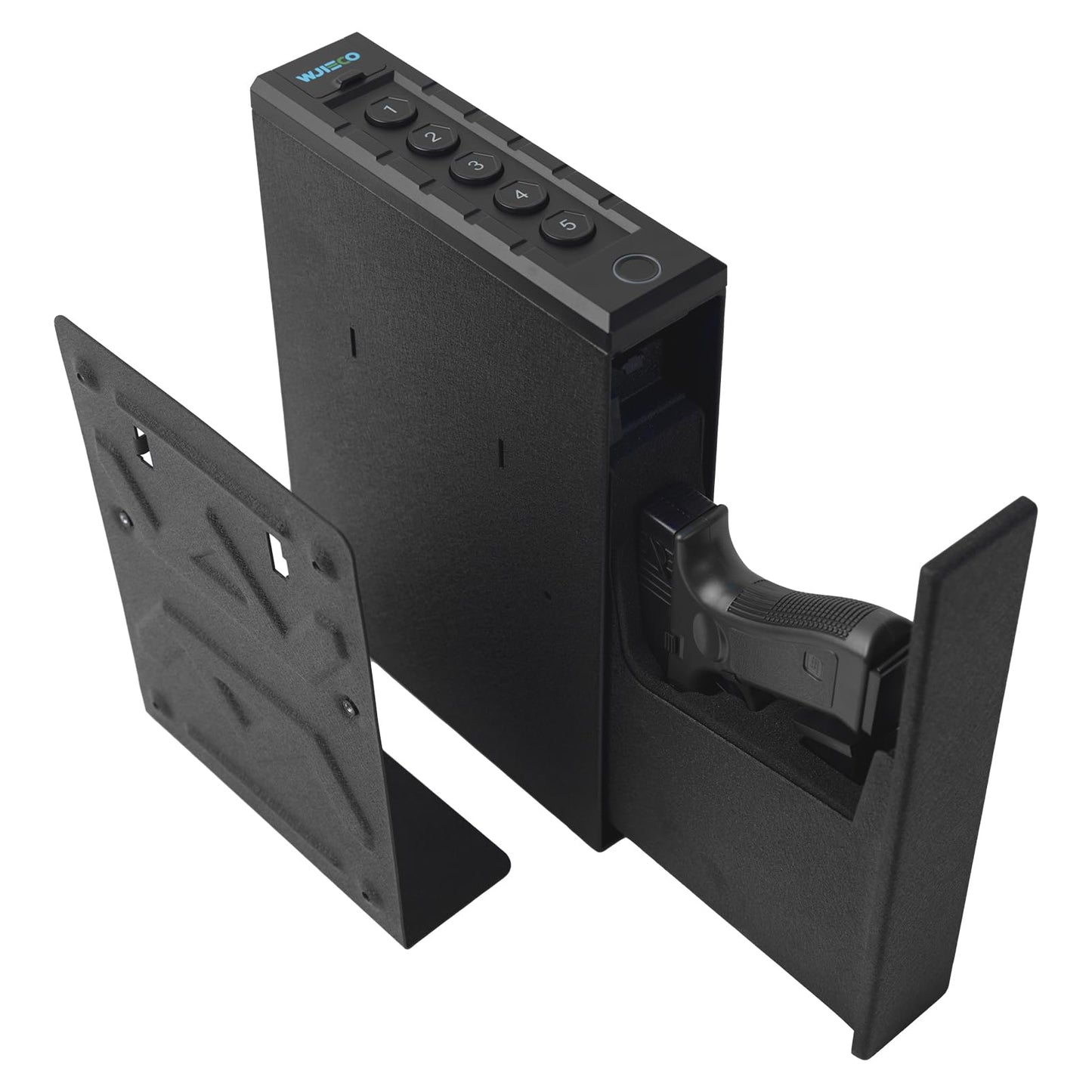 WJIECO Slider Biometric Pistol Safe 3 Ways Quick Access with Fingerprint/Keypad/Key Lock for Nightstand Bed Desk