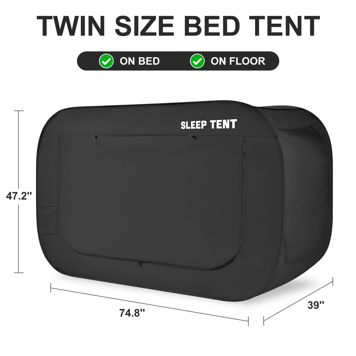 Bed Canopy Bed Tent Dream Tents Privacy Space Twin Size Sleeping Tents Indoor Pop Up Portable Frame Curtains Breathable with Mosquito Mesh Window for Kids and Adult (Mattress Not Included) Black