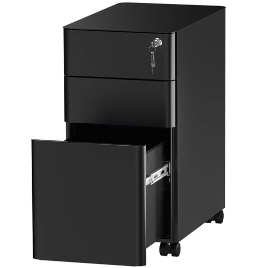 YITAHOME 3-Drawer Metal Filing Cabinet Office Drawers with Keys, Compact Slim Portable File Cabinet, Pre-Built Office Storage Solution for A4/Letter/Legal, Black