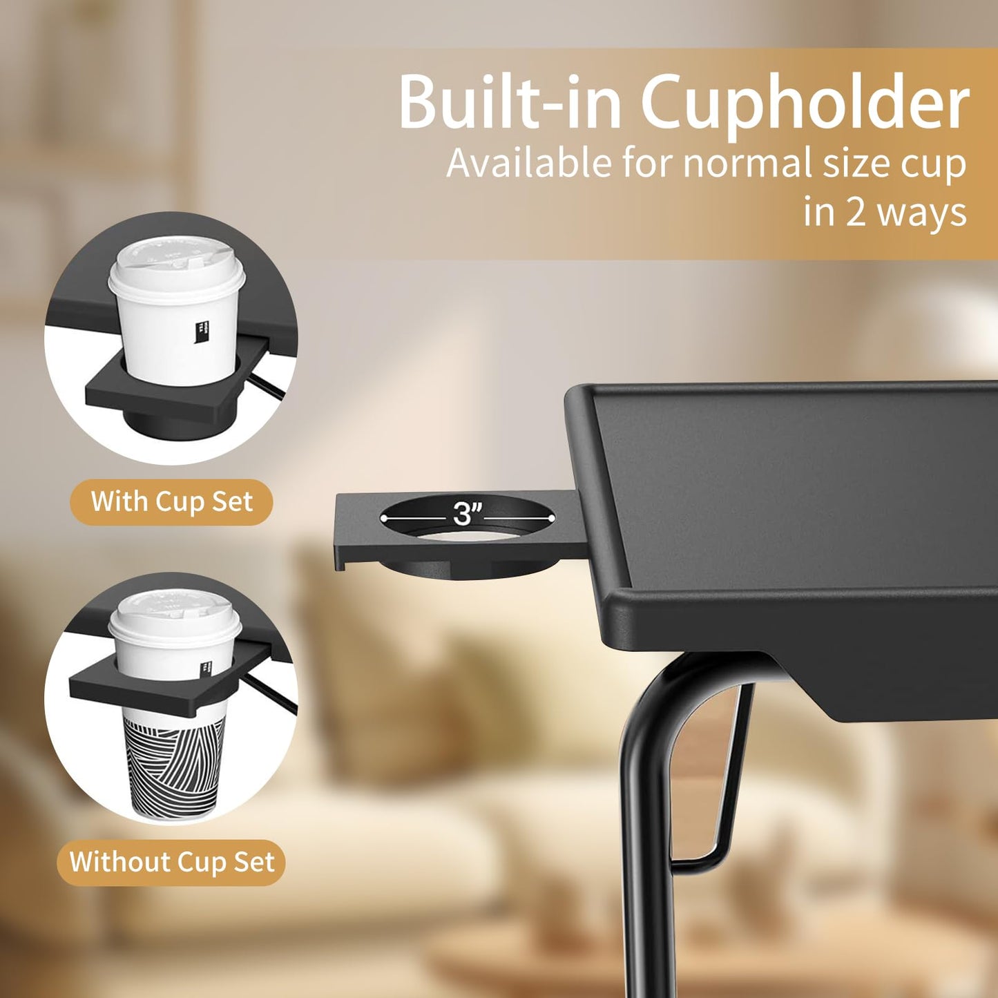 ZUCONKITCH Adjustable TV Tray Tables with 6 Height & 3 Tilt Angle, Folding TV Dinner Tray,TV Table with Cup Holder on Bed & Sofa (1 Pack, Black)