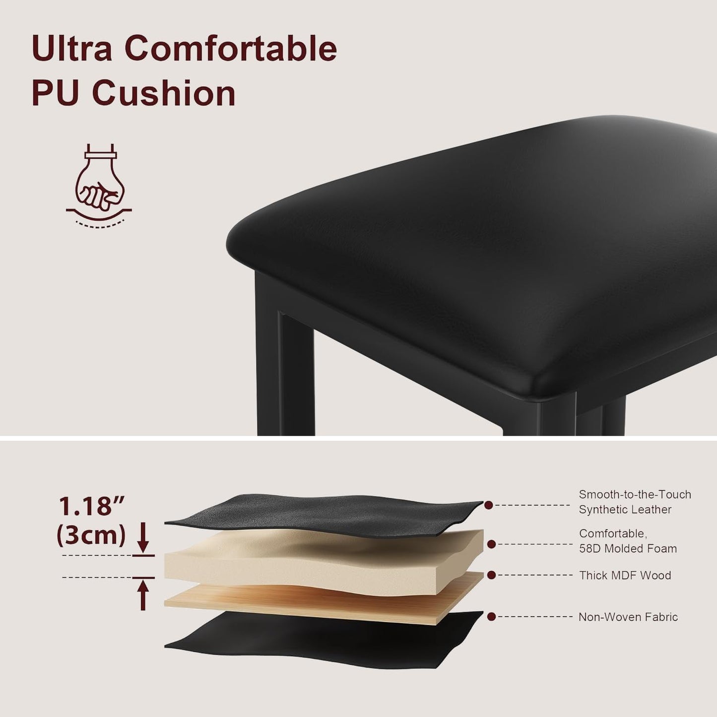 VECELO 7-Piece Dining Table Set with 6 Square Stools, 63" Expandable Kitchen Table with USB Charging & Metal Frame for 2/4/6, Wood Dinette Perfect for Small Spaces, Easy Assembly, Black