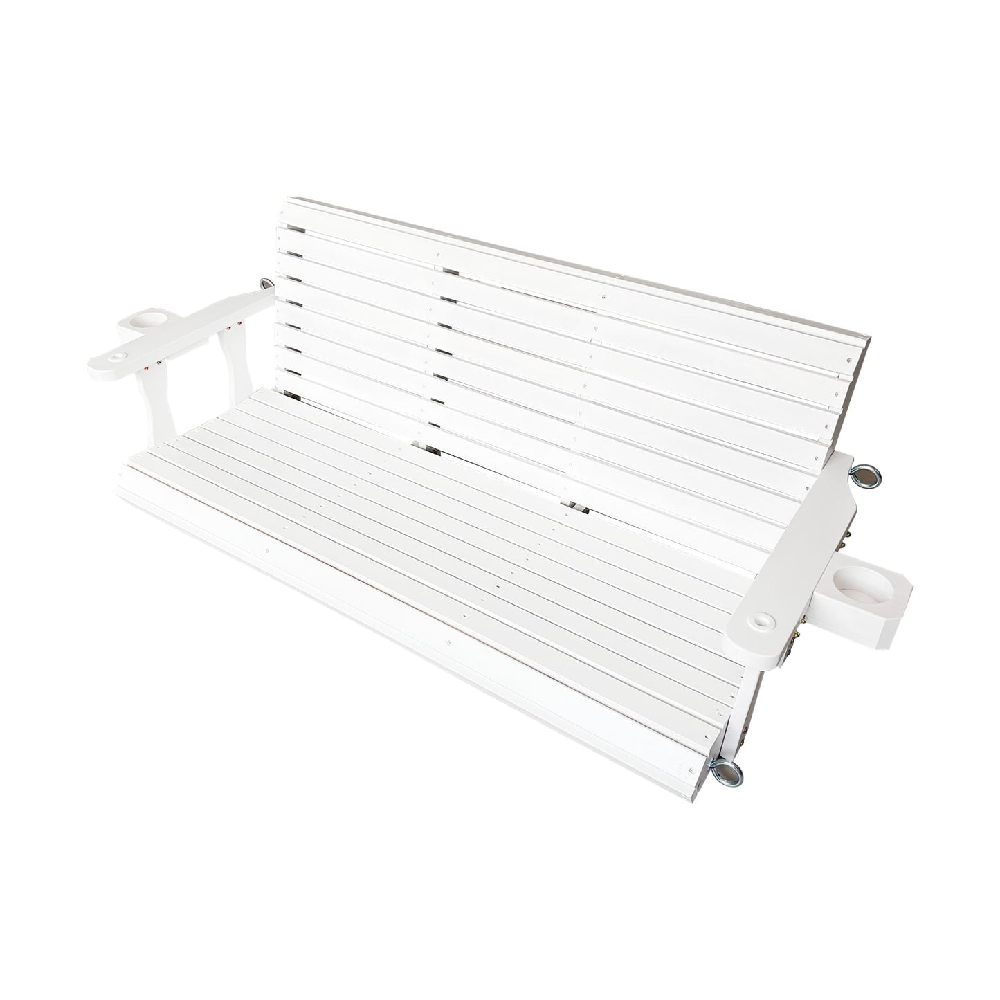 Wooden Porch Swing 3-Seater, Bench Swing with Cupholders, Hanging Chains and 7mm Springs, Heavy Duty 880 LBS, for Outdoor Patio Garden (Pure White, 5 FT Extra Large)