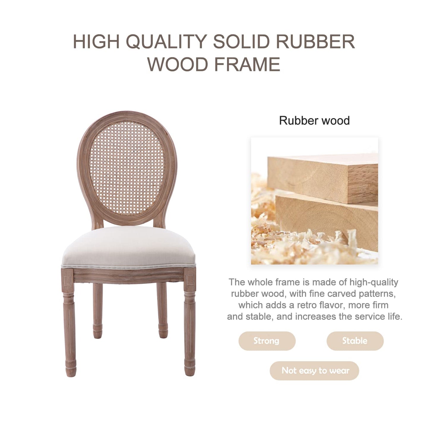 Virabit French Dining Chairs Set of 4, Rattan Farmhouse Upholstered Dining Chairs with Curved Backrest and Beautifully Carved Solid WoodFrame for Living Room, Kitchen, Restaurant