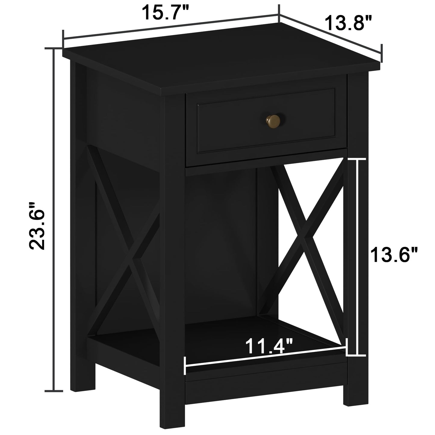 Treocho Black End Table Set of 2, Modern X-Design Night Stand,Bedside End Table with Open Storage for Small Place,Bedroom