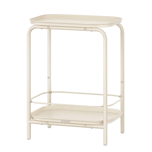 VASAGLE 2-Tier Outdoor Table, Small Side End Table with Tray Storage, Bedside Nightstand for Living Room, Bedroom, Modern Style, Cream White ULET243W01
