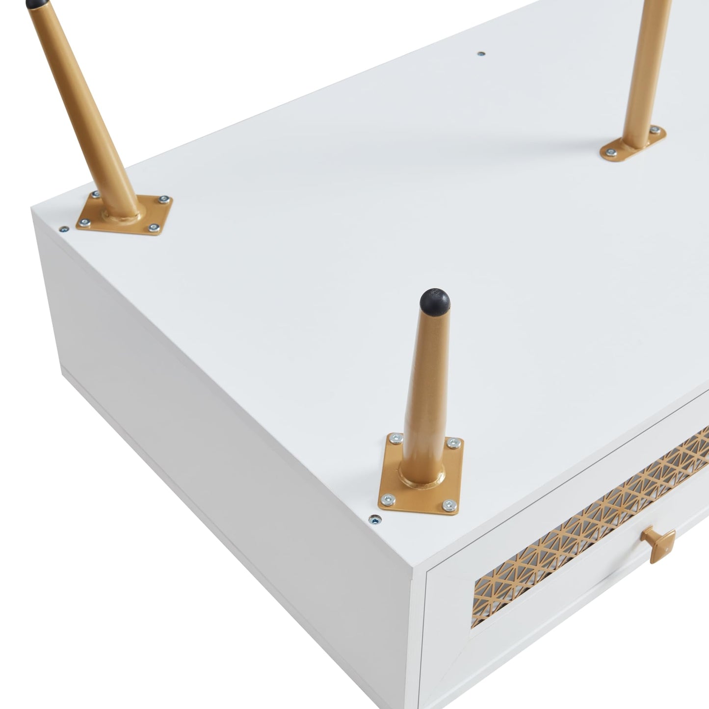 Wooden Mid Century Modern Coffee Table, Retangle Coffee Table with Sliding Door for Living Room, White