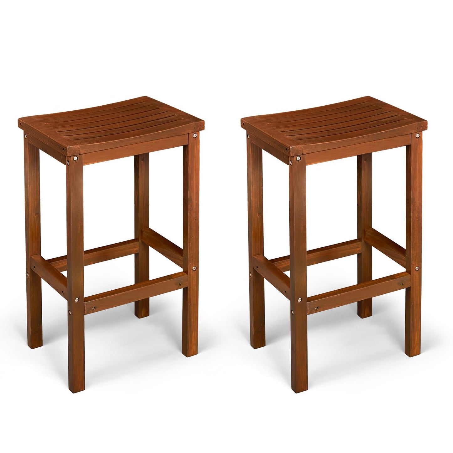 VINGLI Outdoor Bar Stools Set of 2, Solid Wood Bar Height Chairs Waterproof Patio Stools for Garden, Balcony, Kitchen, Backyard (Brown)
