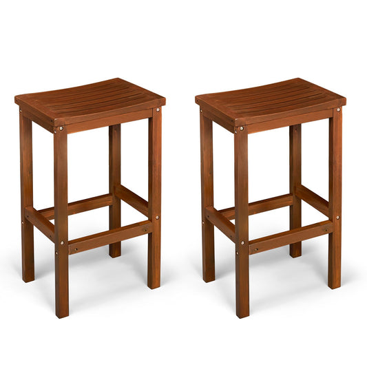 VINGLI Outdoor Bar Stools Set of 2, Solid Wood Bar Height Chairs Waterproof Patio Stools for Garden, Balcony, Kitchen, Backyard (Brown)