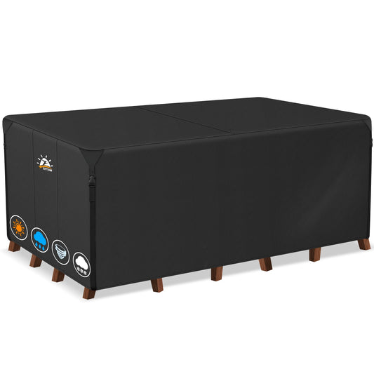 Zettum Patio Furniture Cover Rectangle - 110 Inch Outdoor Table Cover Waterproof & Heavy Duty, Large 600D Lawn Furniture Sofa Set Covers for Outside Dining Table and Chairs Combo - 110 x 74 x 28 Inch