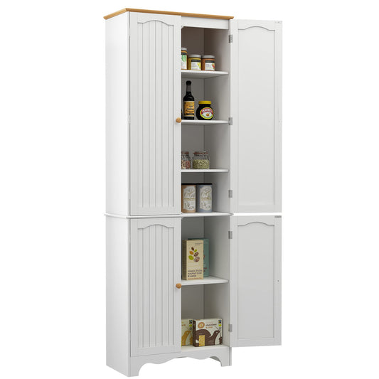 Yusong 72'' Tall Kitchen Pantry Cabinet, Freestanding Storage Cabinet with Doors and Shelves, Wooden Food Pantry Farmhouse Cupboard Buffet for Kitchen Dining Living Room, White