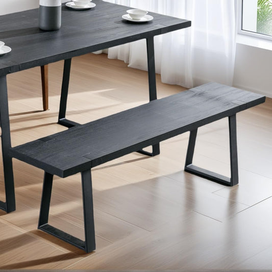 60" Black Dining Bench, Wooden Table Bench with Metal Legs, Modern Kitchen Bench for Enrtyway/Indoor/Dining Room