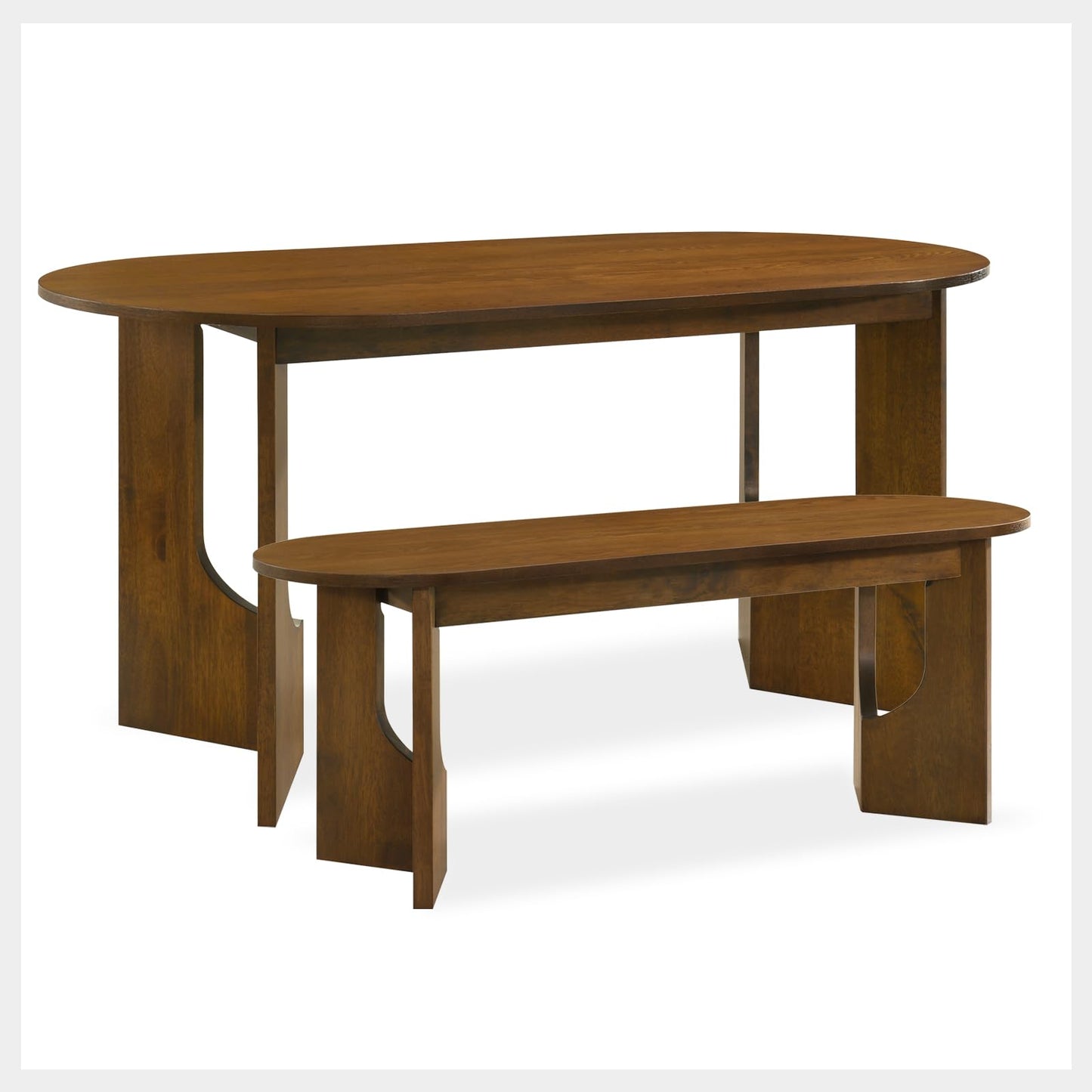 VESCASA Oval 63" L Dining Table with 47.25" L Bench, Walnut Wood Kitchen Table Set for Dining Room, Restaurant, 1 Table with 1 Bench