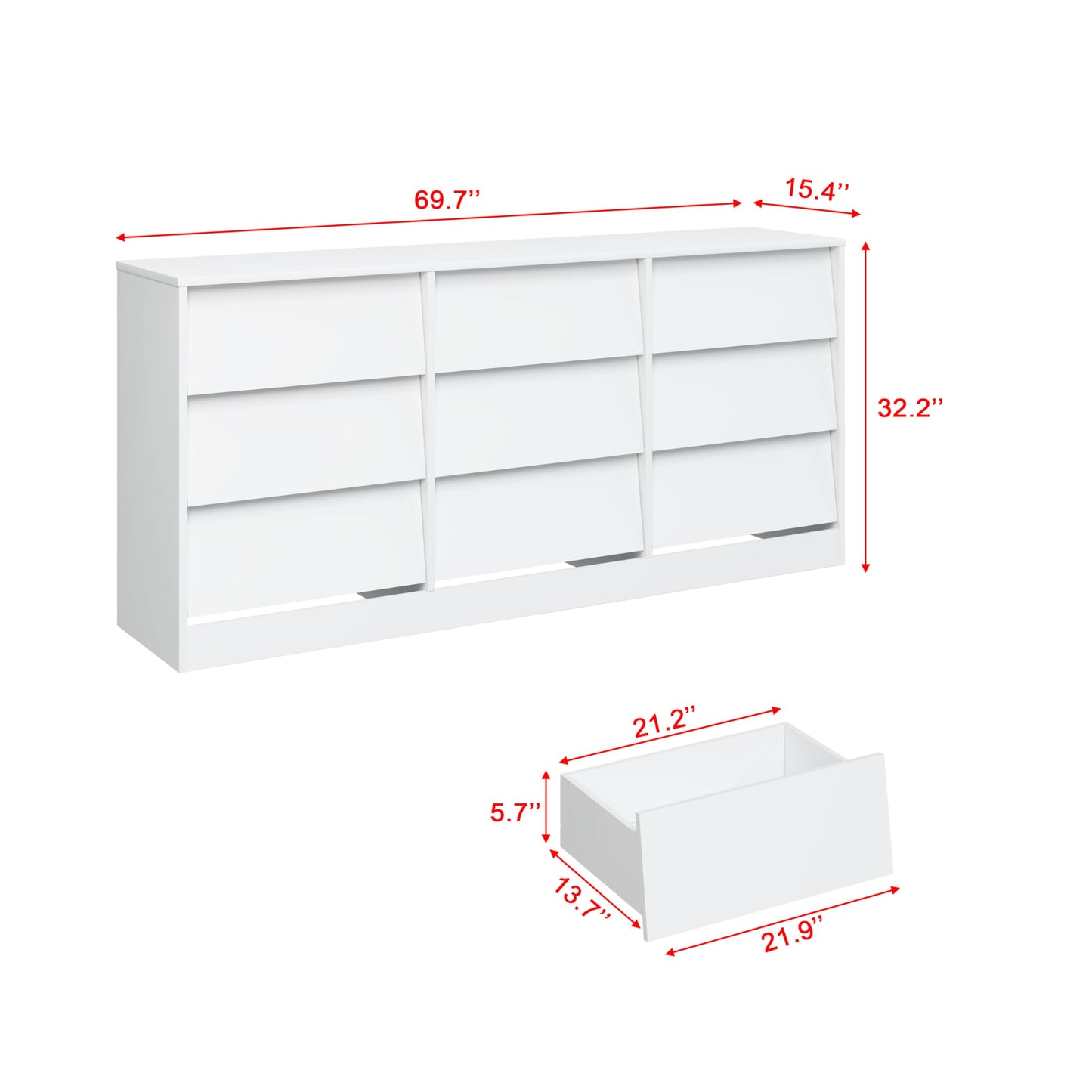 XSUQGP 9-Drawer Dressers for Bedroom,Wooden Dresser TV Stand,Storage Cabinet Drawers Handle Free,Modern Chest of Drawer Organizer Unit for Hallway,Living Room,White