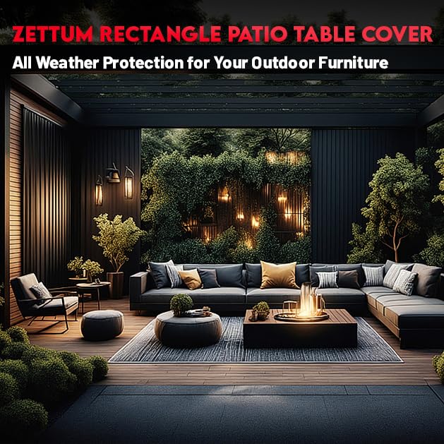 Zettum Patio Furniture Cover Rectangle - 110 Inch Outdoor Table Cover Waterproof & Heavy Duty, Large 600D Lawn Furniture Sofa Set Covers for Outside Dining Table and Chairs Combo - 110 x 74 x 28 Inch