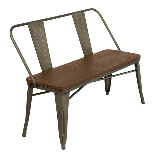 YOLENY Dining Bench, Farmhouse Metal Entryway Chair with Back, Industrial Mid-Century 3 Person Rustic Spindle Bench, with Wood Seat, Removable Backrest, 42in, Bronze