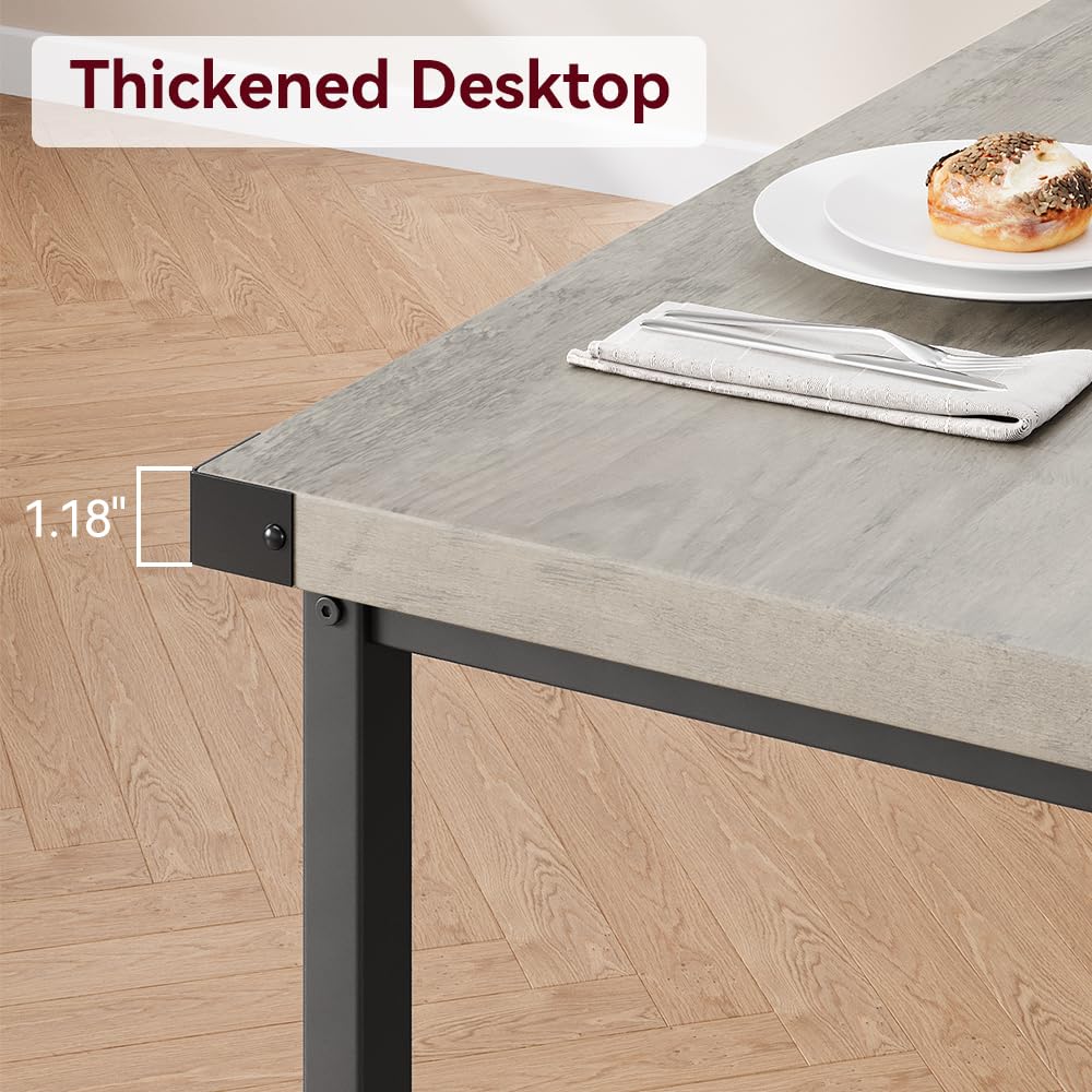 GarveeHome Dining Table Set for 4, Kitchen Table with 2 Metal Wood Benches, Rectangular Room Dining Table Set, 3 Piece Farmhouse Kitchen Table Set for Small Space, Apartment, Studio, Rustic Gray