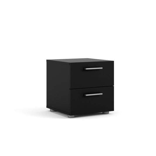 Tvilum, 2 Drawer Nightstand for Bedroom, Modern Silver Drawer Handles, Contemporary, Black