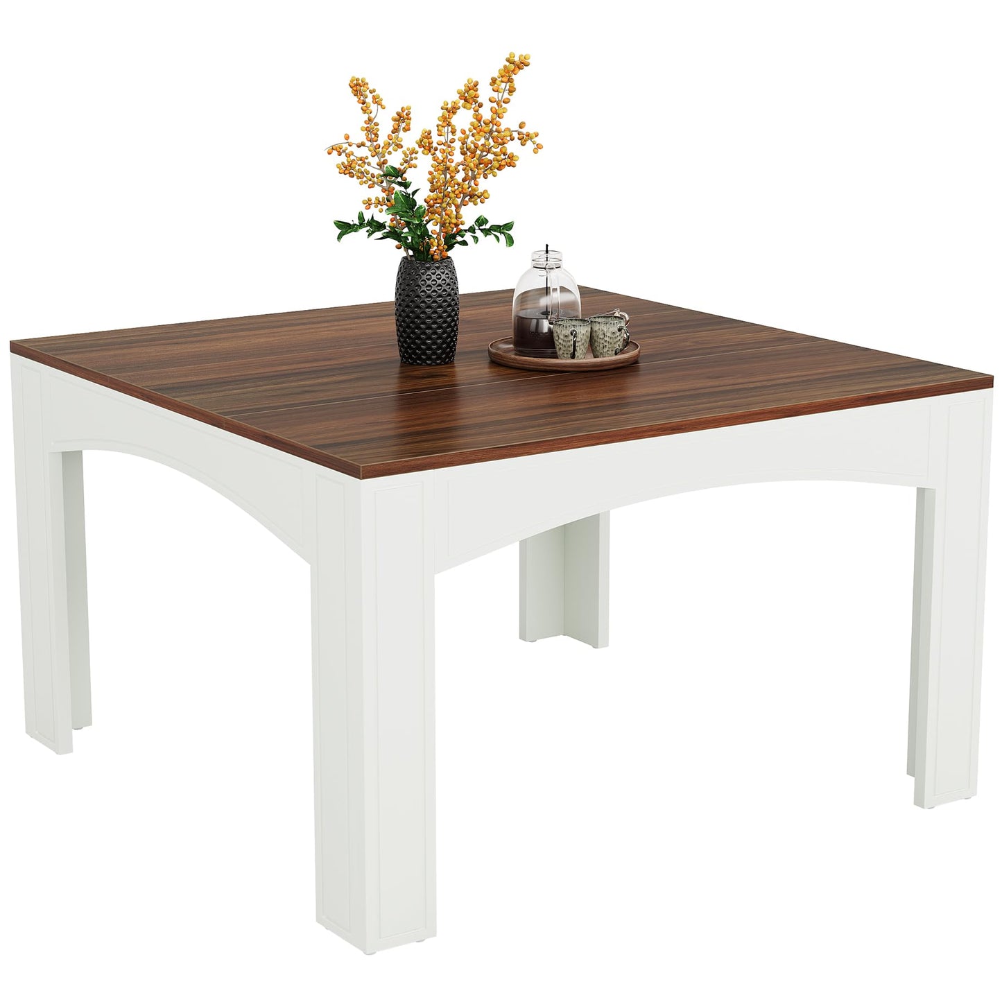 Tribesigns Square Dining Table for 4 Person, 39.4" Farmhouse Wood Kitchen Table Dinner Table for Dining Room, Small Space, Walnut + White