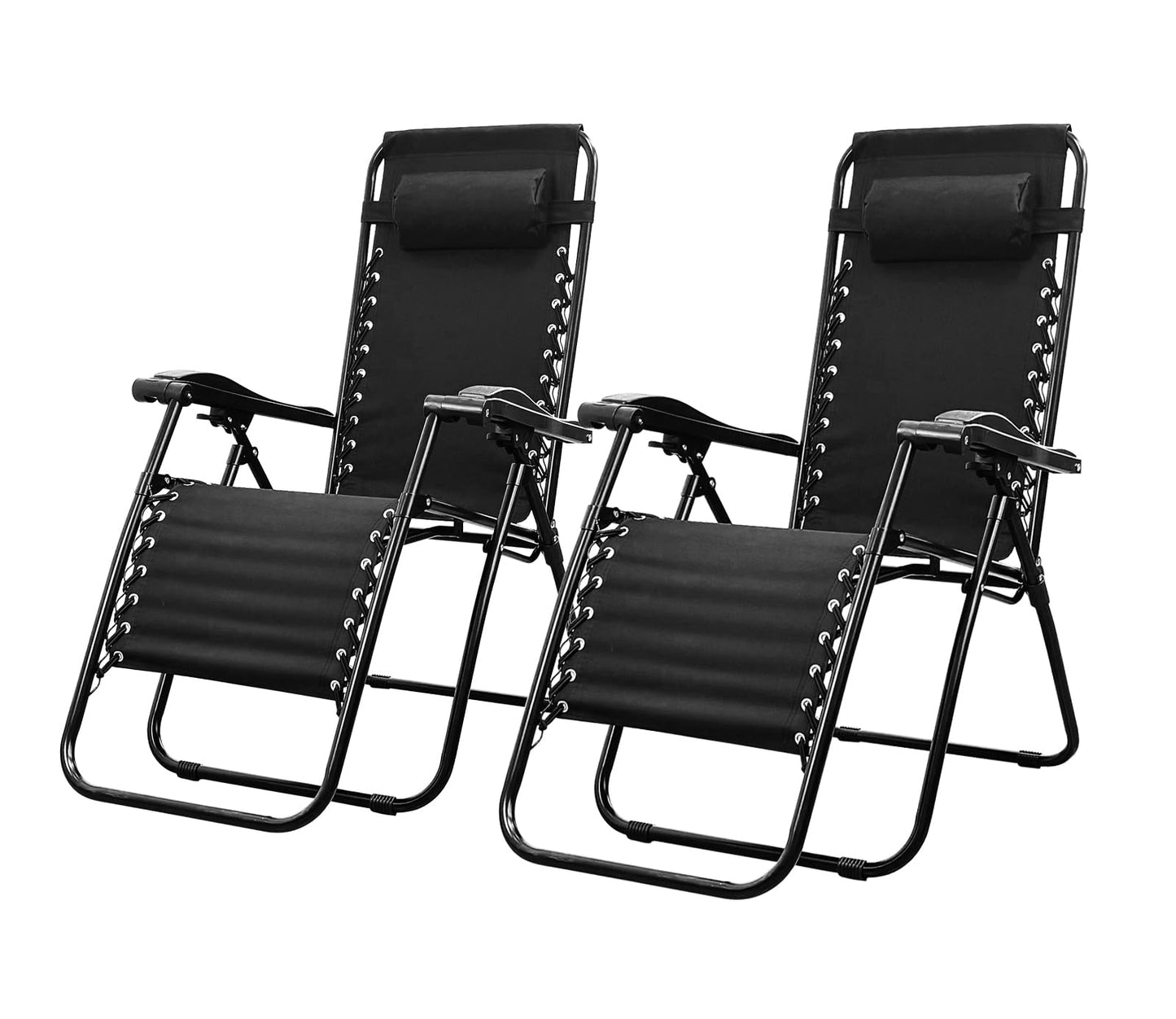 XYJBHB Zero Gravity Recliners Outdoor Adjustable Folding Reclining Lounge Chairs w/Pillows, Adjustable, Steel Frame, Black - Ideal for Patio Backyard Beach Black (2 Pack)