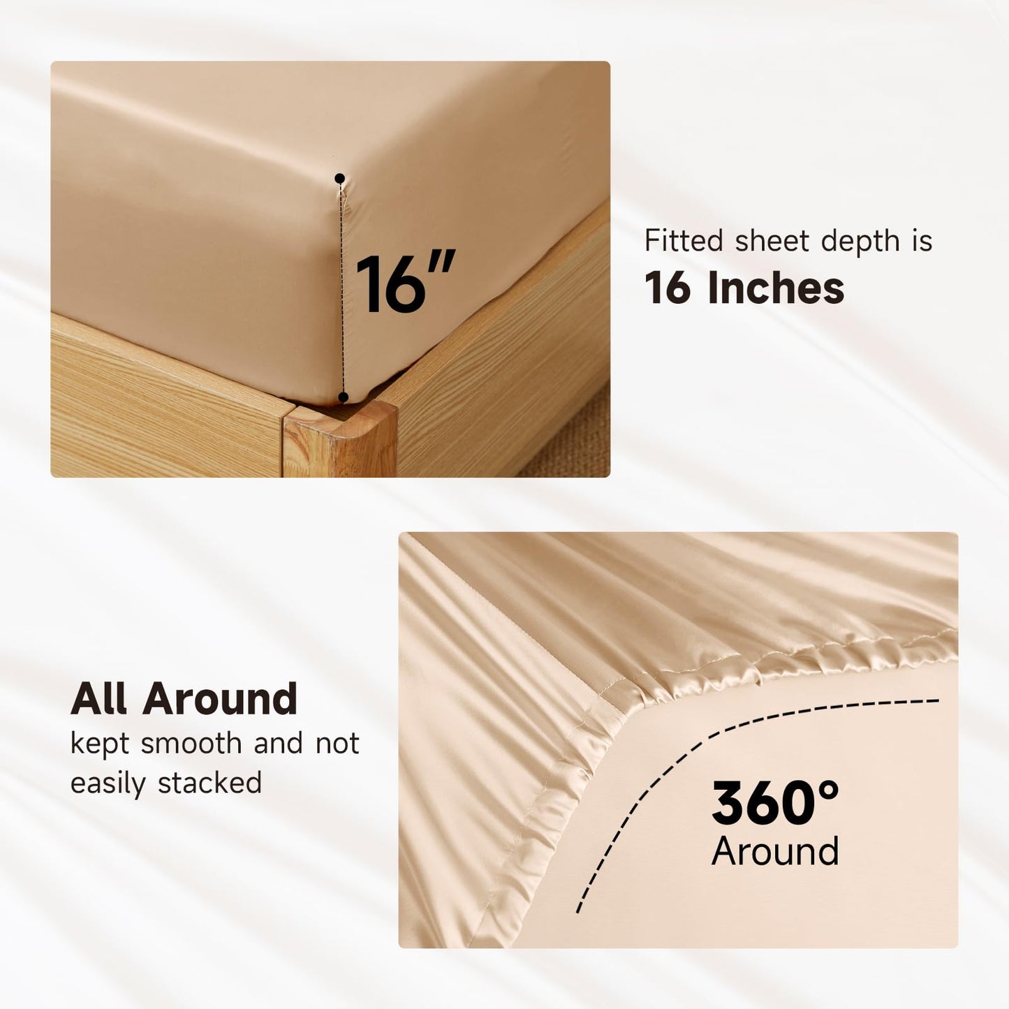THXSILK Luxury Mulberry Silk Bed Sheets Set - 4pcs Silk Sheets Set 16" Deep Pocket - 1 Fitted Sheet, 1 Flat Sheet, 2 Pillowcases with Zipper Closure - King, Champagne