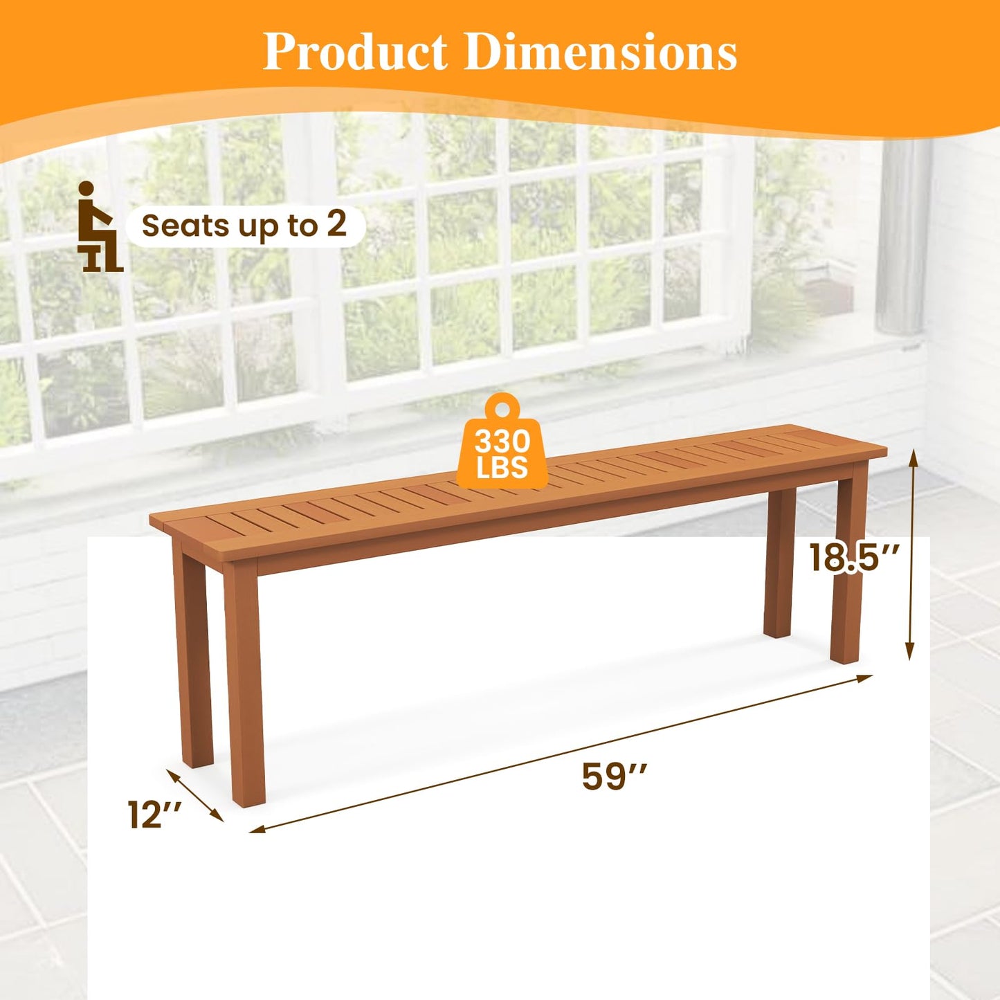 Tangkula Outdoor Wood Bench, 59” Long Patio Dining Bench Set of 2, Backless Wooden Bench with Teak Oil Finish & Slat Seat, Accent Entryway Bench, Farmhouse Bench for Yard, Garden, Porch, Indoors