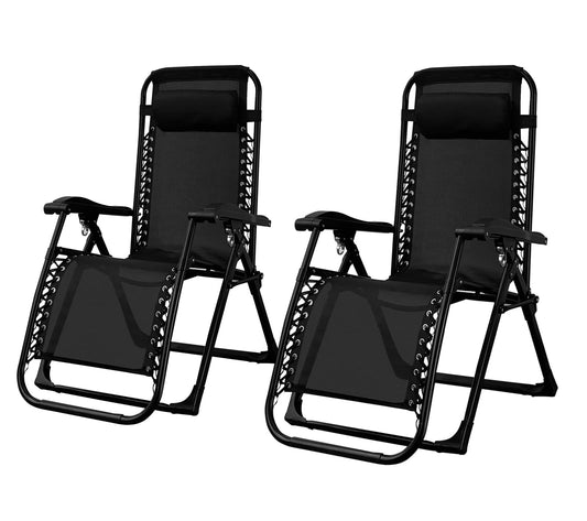 XYJBHB Zero Gravity Lounge Chair with Pillow - Thickened Pipe Outdoor Patio Folding Recliner, 26" Width, Adjustable, Steel Frame, Black - Ideal for Pool, Beach & Camping (Set of 2)