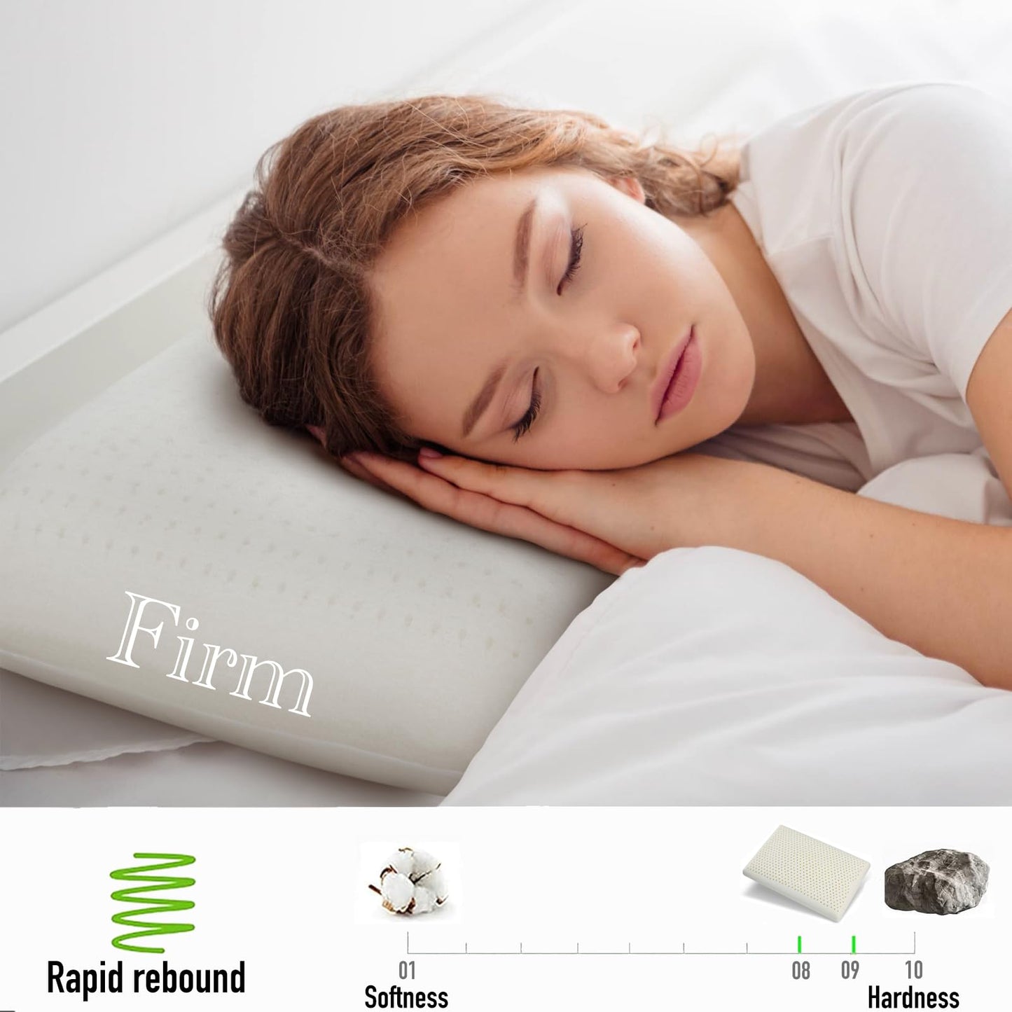 100% Natural Latex Pillow with Removable Cotton Cover (Standard, Firm), Strong Support Travel Pillow, Premium Bed Pillow for Sleeping, Neck Pain Relief Help, Head Support for Side Back Stomach Sleeper