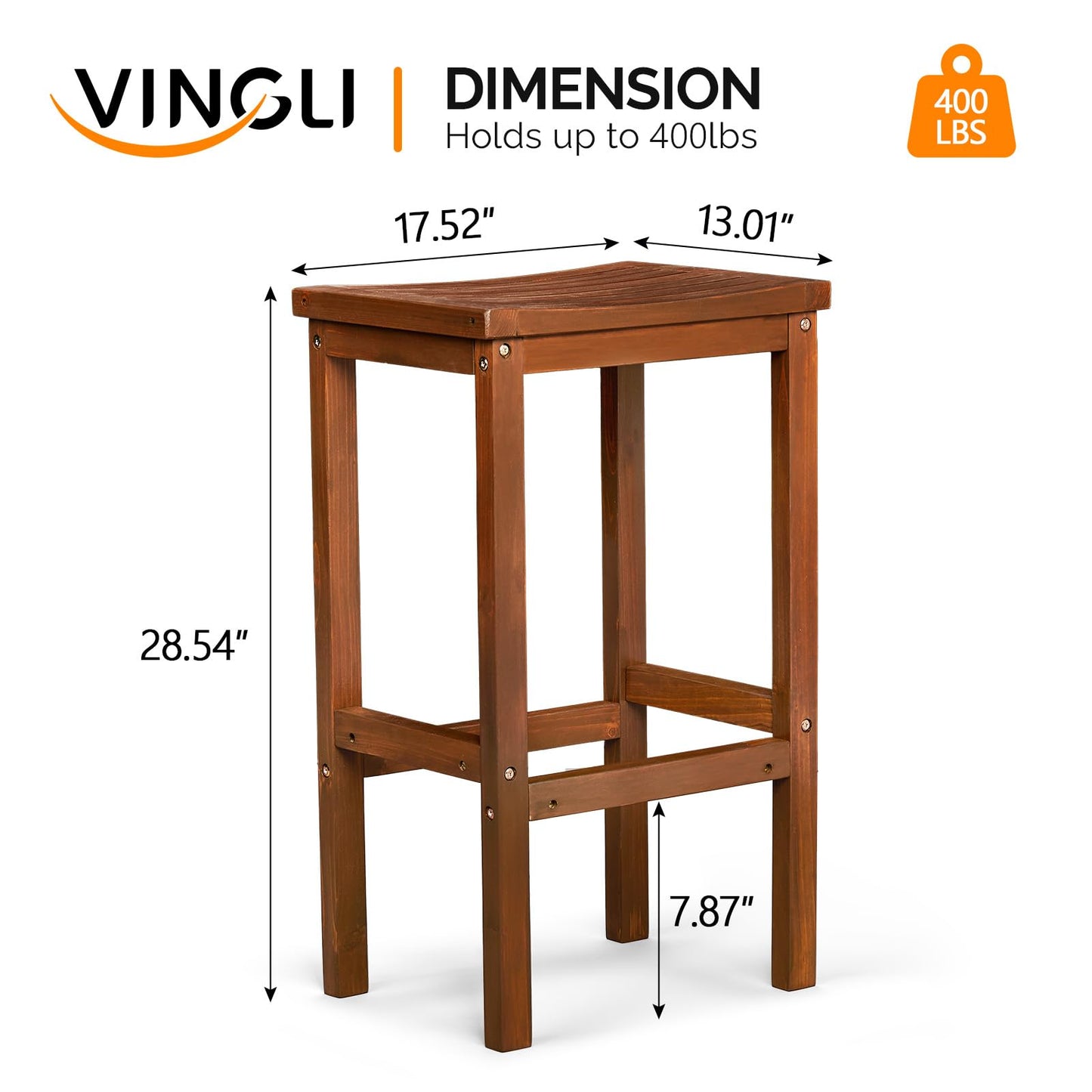 VINGLI Outdoor Bar Stools Set of 2, Solid Wood Bar Height Chairs Waterproof Patio Stools for Garden, Balcony, Kitchen, Backyard (Brown)