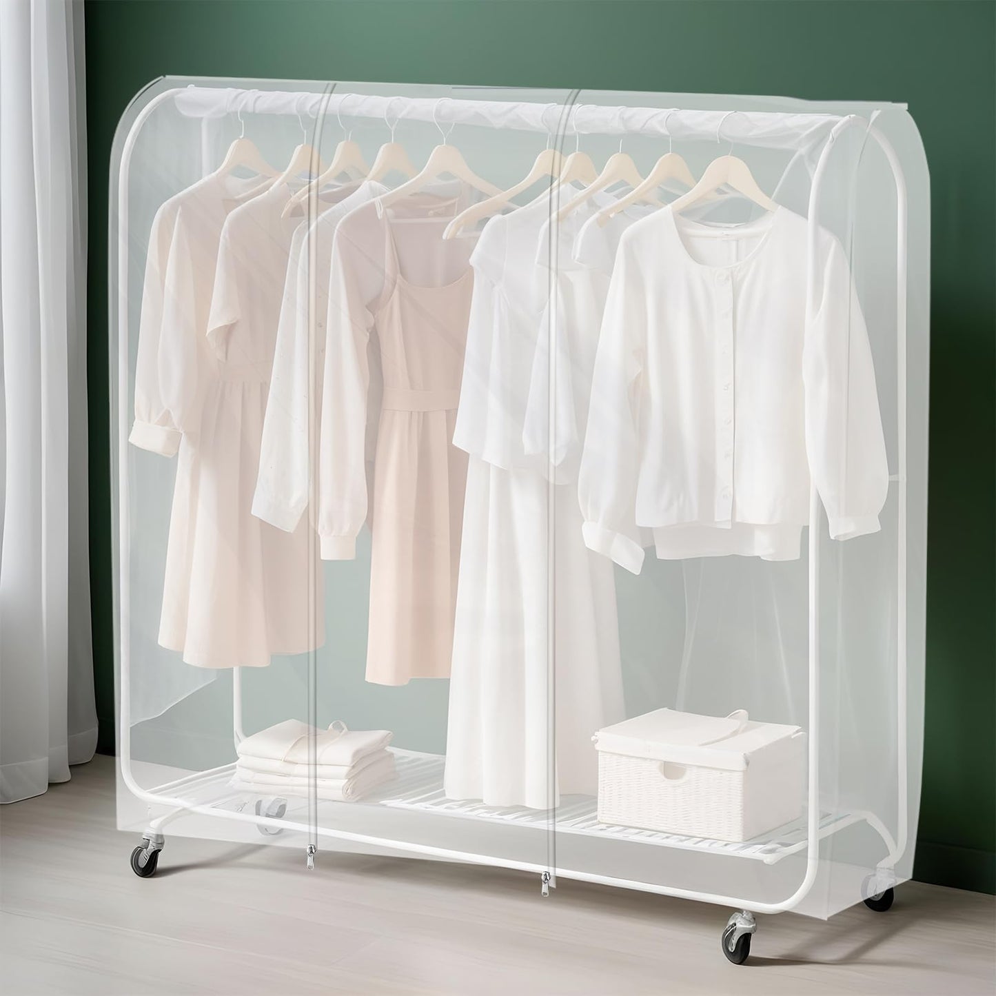 Translucent Clothes Rack Cover 6Ft Garment Rack Cover Clothing Rack Cover With 2 Durable Zipper Waterproof Clothes Protector for Garment Rack (71"L x 20"W x 60"H, Rack Not Included)