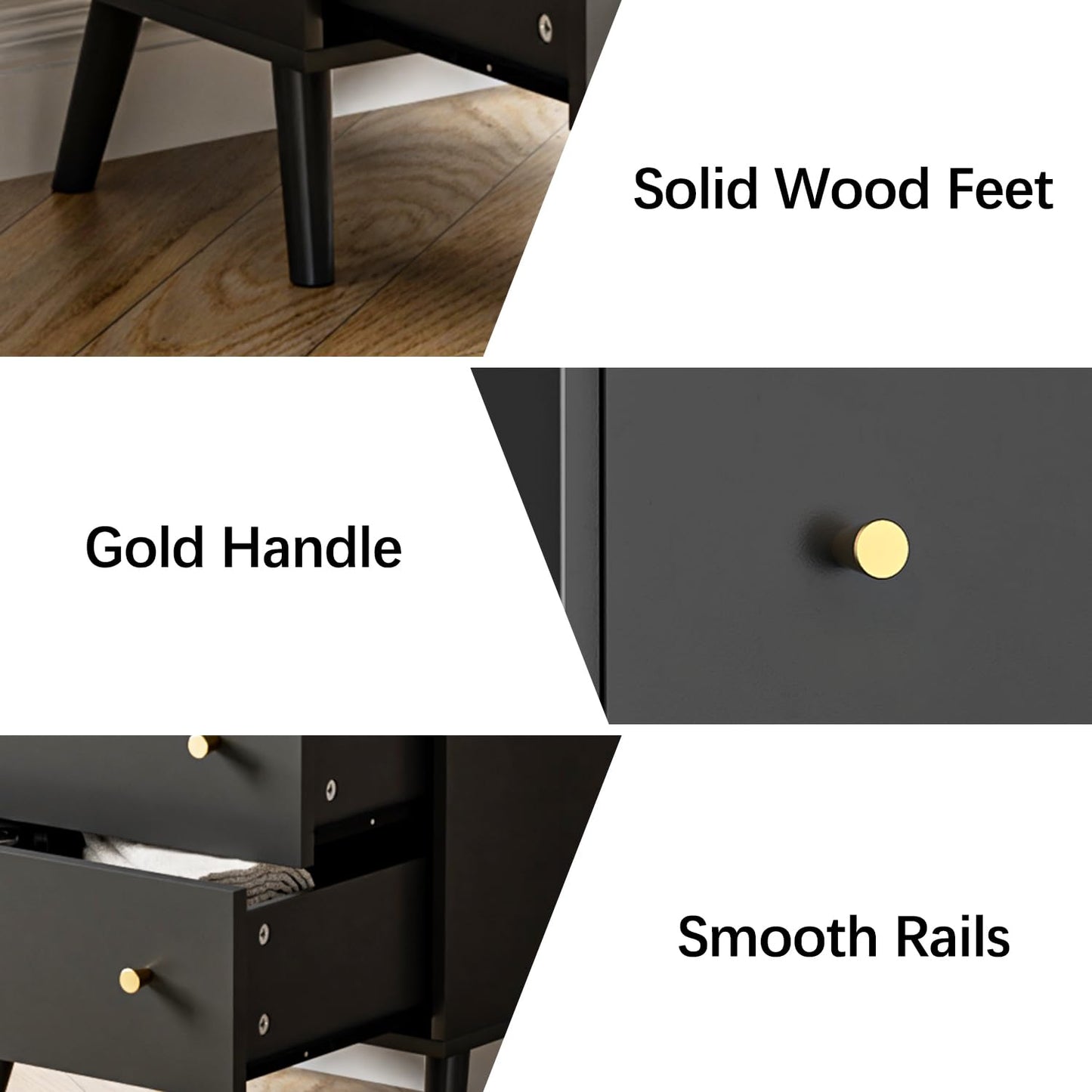 Wananlanen Black Dresser 4 Drawer, Chest of Drawers for Bedroom, Modern Black Dresser with Gold Handles for Bedroom
