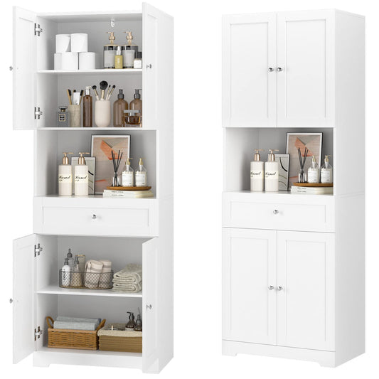 Tall Bathroom Storage Cabinets with Drawer, Modern Linen Cabinet with Doors & Shelves, 67"H Tall Storage Cabinet Freestanding for Bathroom, Living Room, Kitchen & Pantry, Laundry, Narrow Corner, White