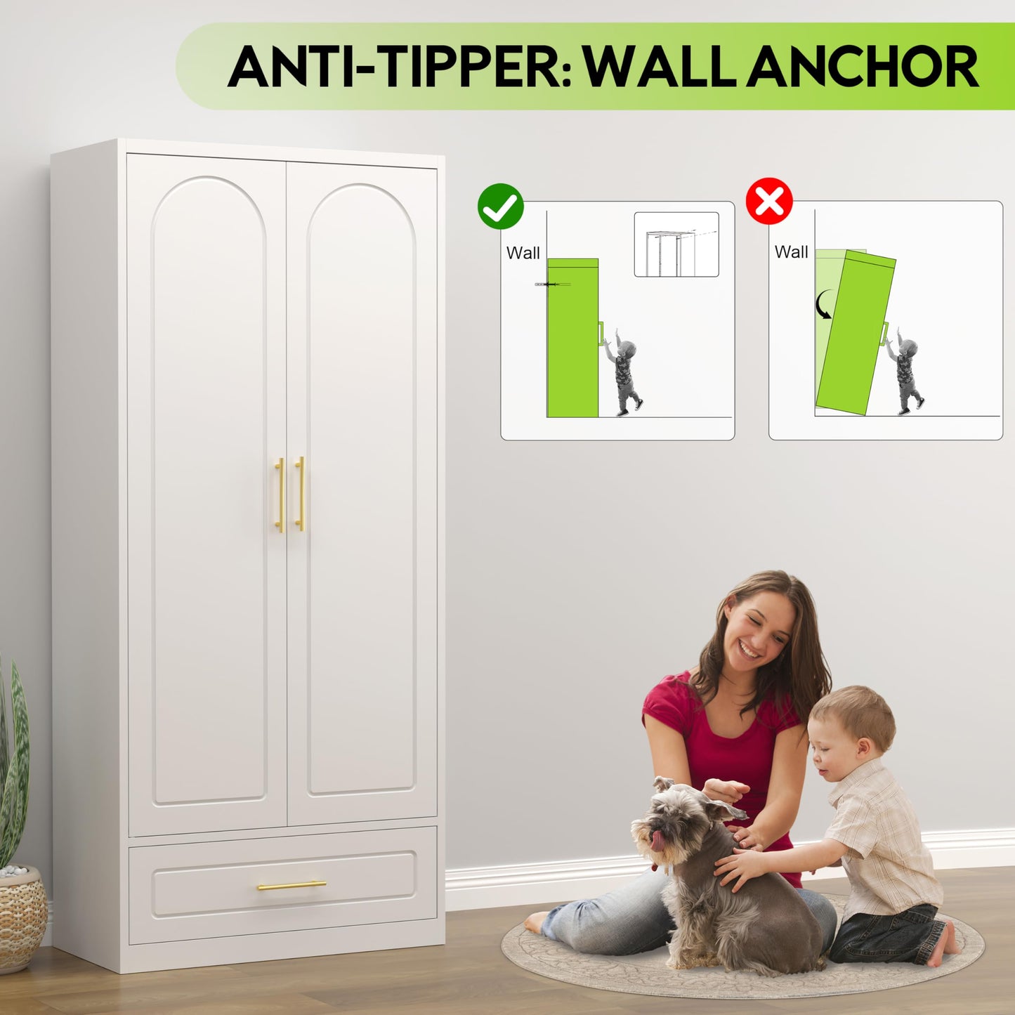 UNICOLY Armoire Wardrobe Closet with Doors, 71'' Wardrobe Cabinet with Hanging Rod, Metal Closet with 2 Adjustable Shelves for Bedroom School, Employee, Gym, Armarios De Ropa para Dormitorio, White