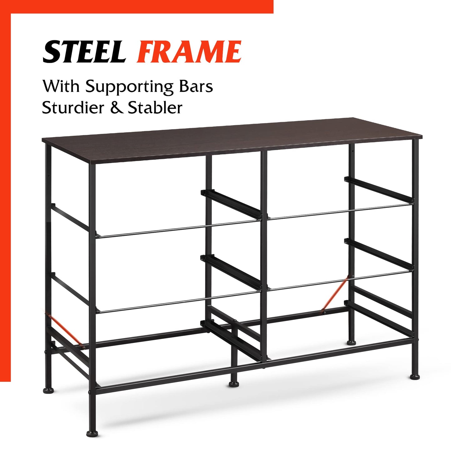 WLIVE Dresser for Bedroom with 6 Drawers, Wide Fabric Dresser TV Stand for 50 Inches TV with Metal Frame, Wooden Top, Fabric Storage Organizer for Livingroom, Hallway, Dark Gray