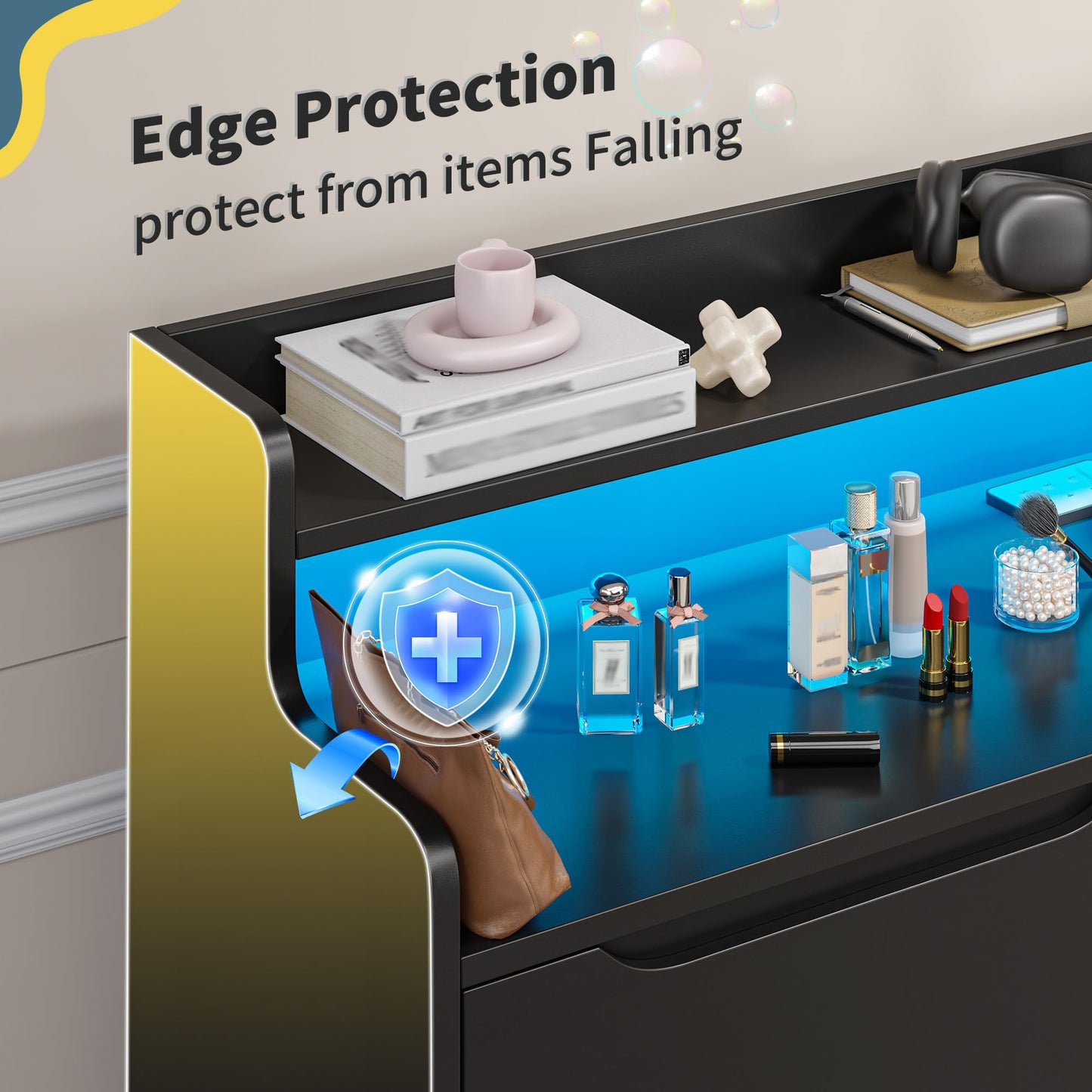 DurayLoly Modern Dresser for Bedroom with LED Light, 9 Drawer Black Dresser with Charging, Wooden Chest of Drawers, Large TV Stand for Bedroom