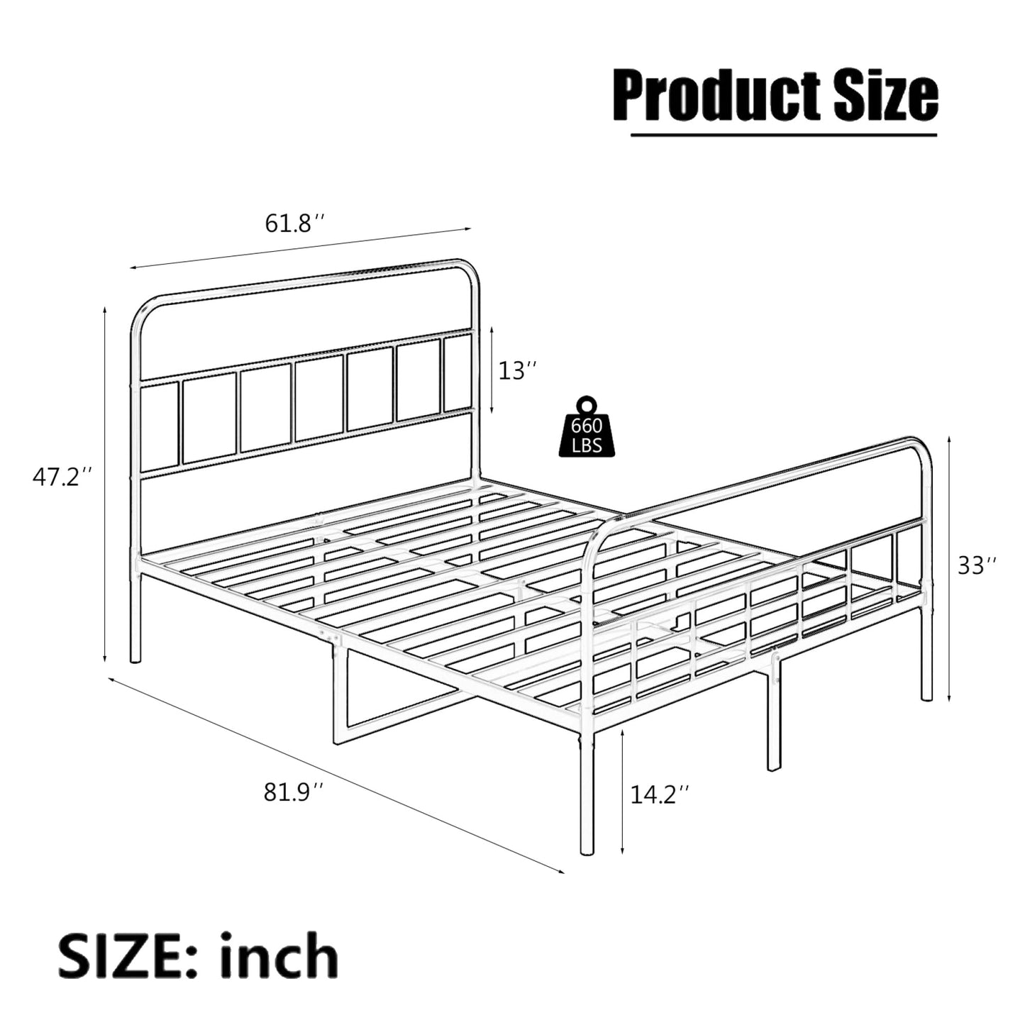 YuanDesign Metal Platform Bed Frame with Headboard, Sturdy Metal Frame, No Box Spring Needed(Queen)