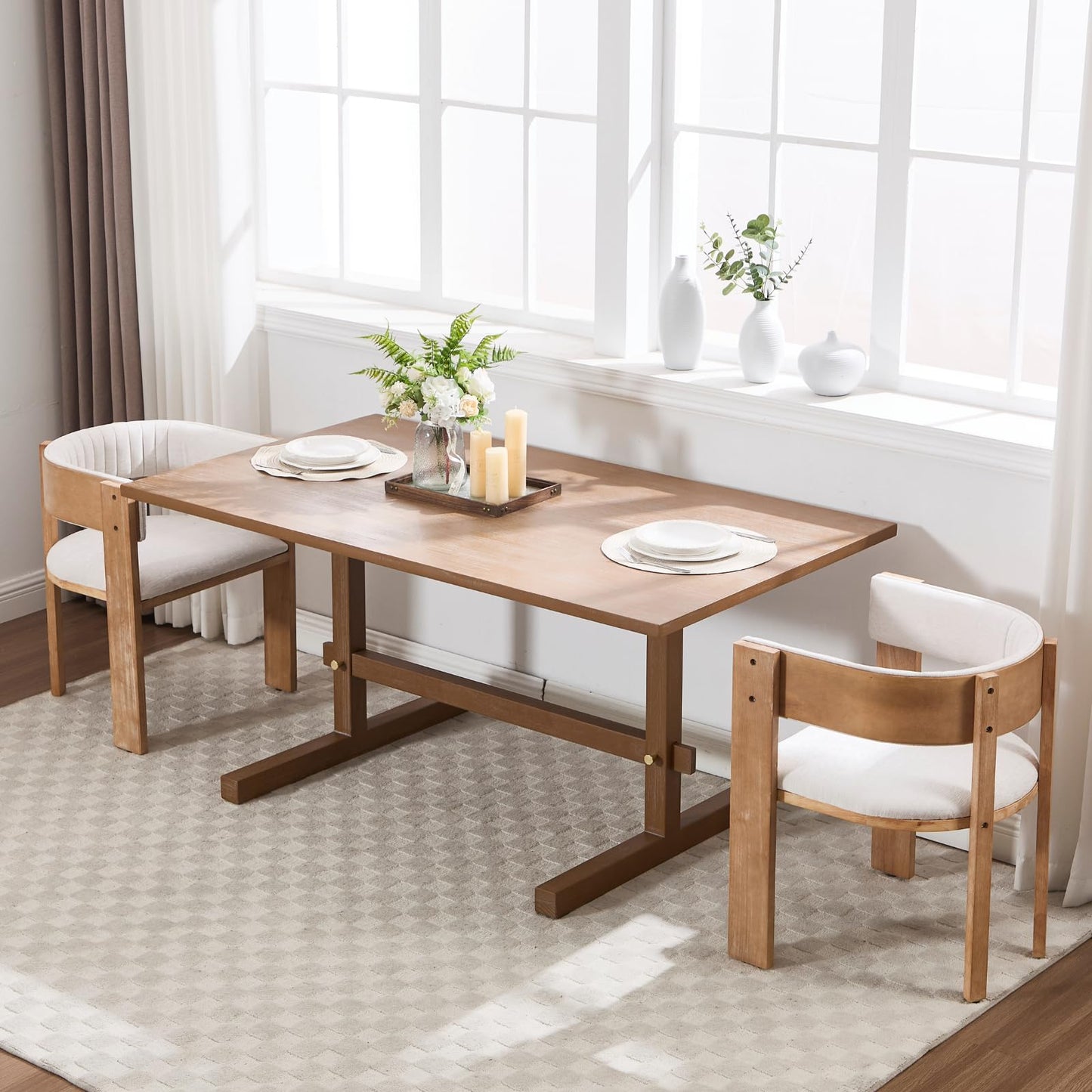 Ya-Home 63 Inch Farmhouse Dining Table for 4-6 People, Rectangular Wood Rustic Kitchen Table Dinner Table for Dining Room Living Room, Antique Brown