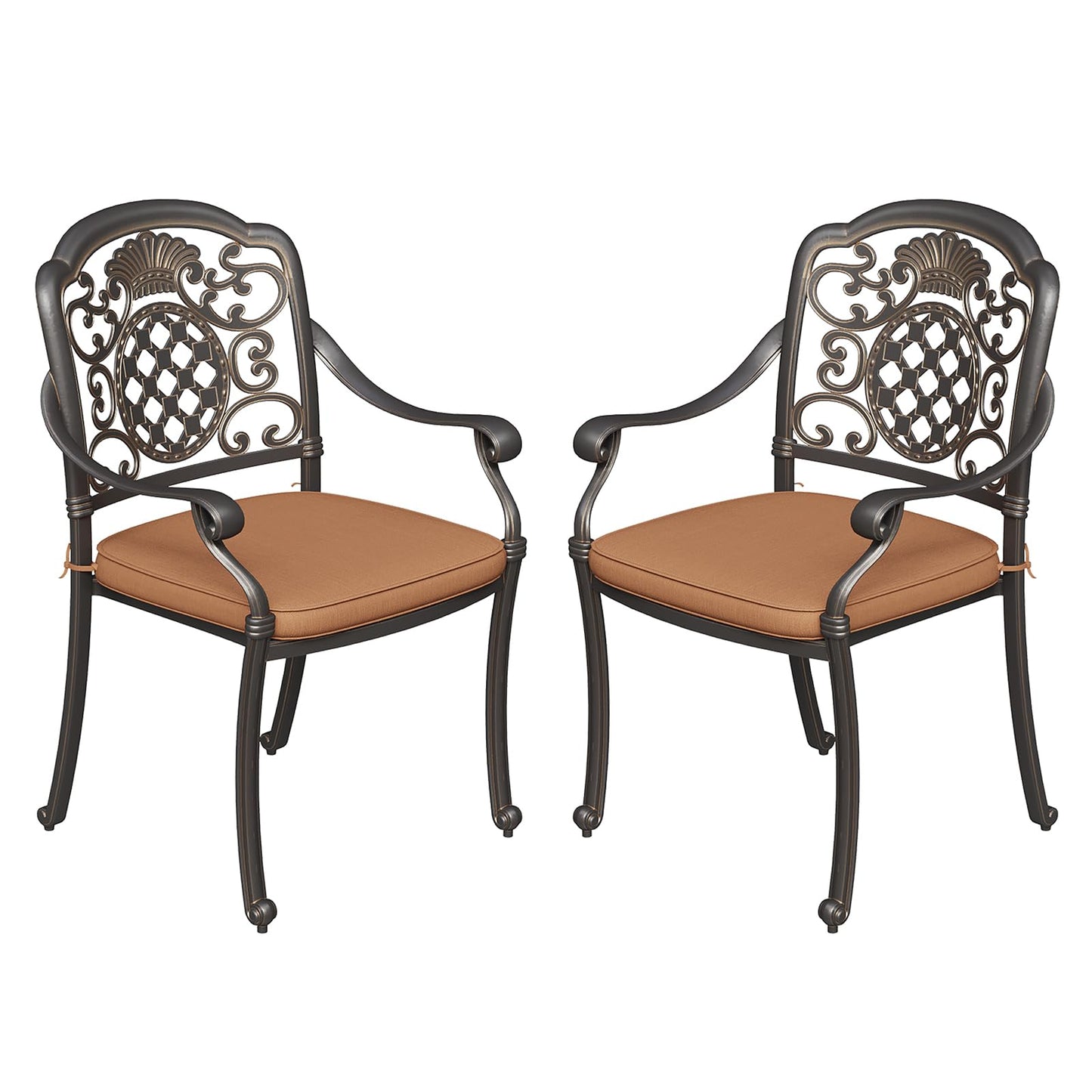 2 Piece Patio Dining Chairs with Cushions, Outdoor All-Weather Cast Aluminum Chairs, Patio Bistro Dining Chair Set of 2 for Garden Deck Backyard, Dark Bronze