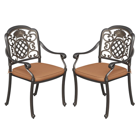 2 Piece Patio Dining Chairs with Cushions, Outdoor All-Weather Cast Aluminum Chairs, Patio Bistro Dining Chair Set of 2 for Garden Deck Backyard, Dark Bronze