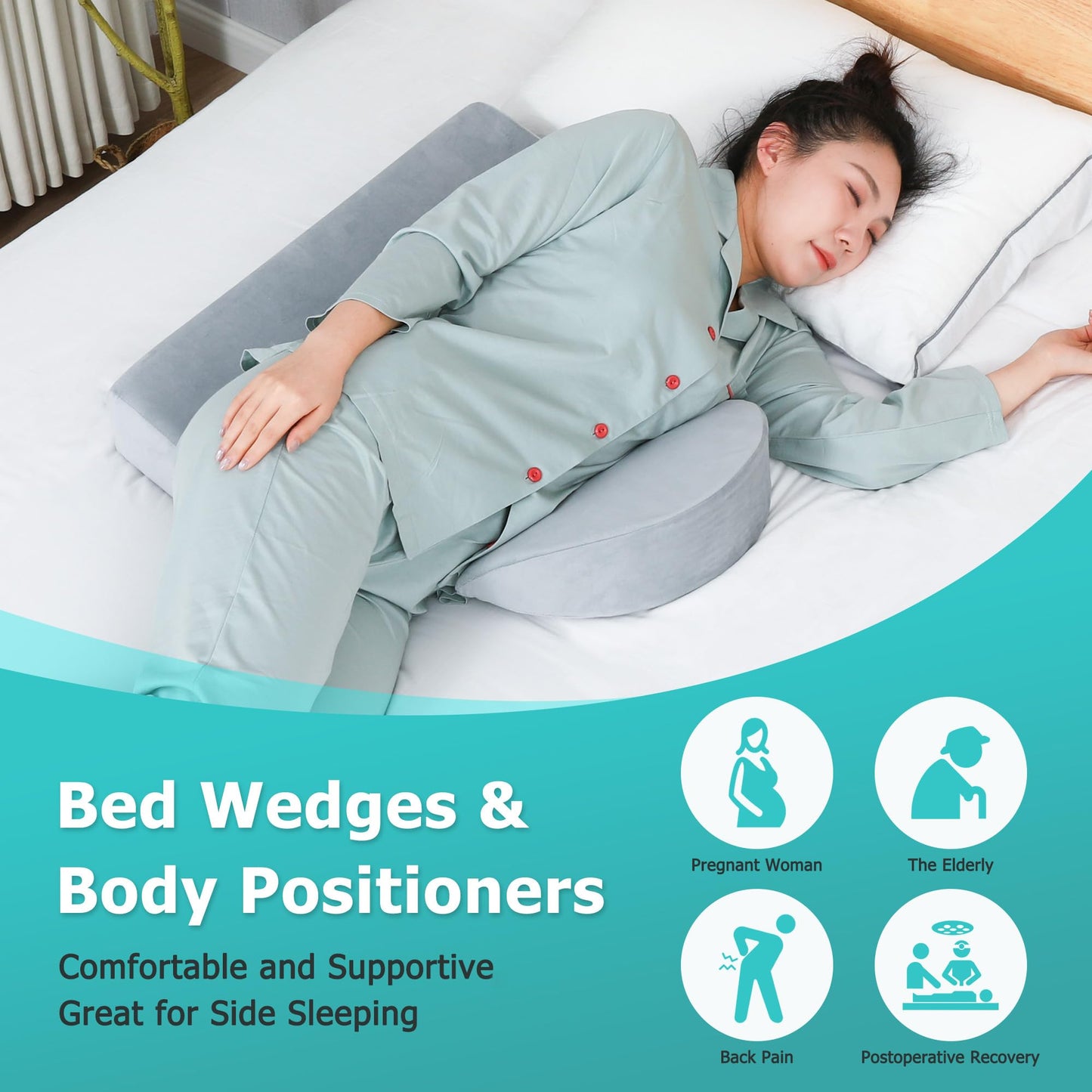 JFNoraiva Wedge Pillow for Side Sleeping, Bed Wedge Pillows for Back Pain Relief & Post Surgery, Bedsore Pressure Relief Pillow, Wedges & Body Positioners Pillow for Seniors, Pregnancy, Adult(2IN1)