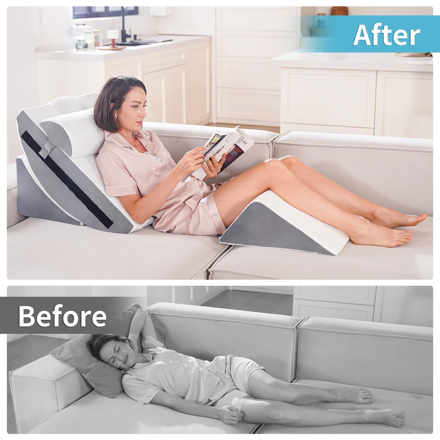 Maigaoukus 6PCS Orthopedic Bed Wedge Pillow Set for After Surgery – Adjustable Memory Foam Body Positioners for Leg, Knee, Back Pain Relief, Elevated Pillows for Adult Sleeping Acid Reflux