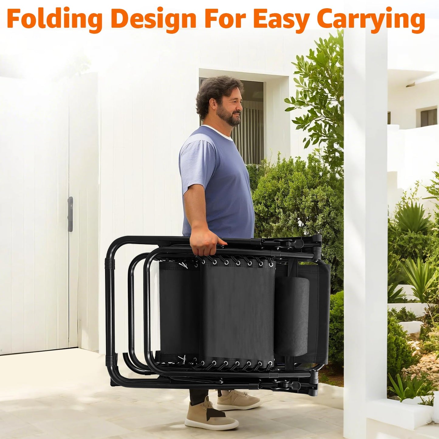 XYJBHB Zero Gravity Recliners Outdoor Adjustable Folding Reclining Lounge Chairs w/Pillows, Adjustable, Steel Frame, Black - Ideal for Patio Backyard Beach Black (2 Pack)