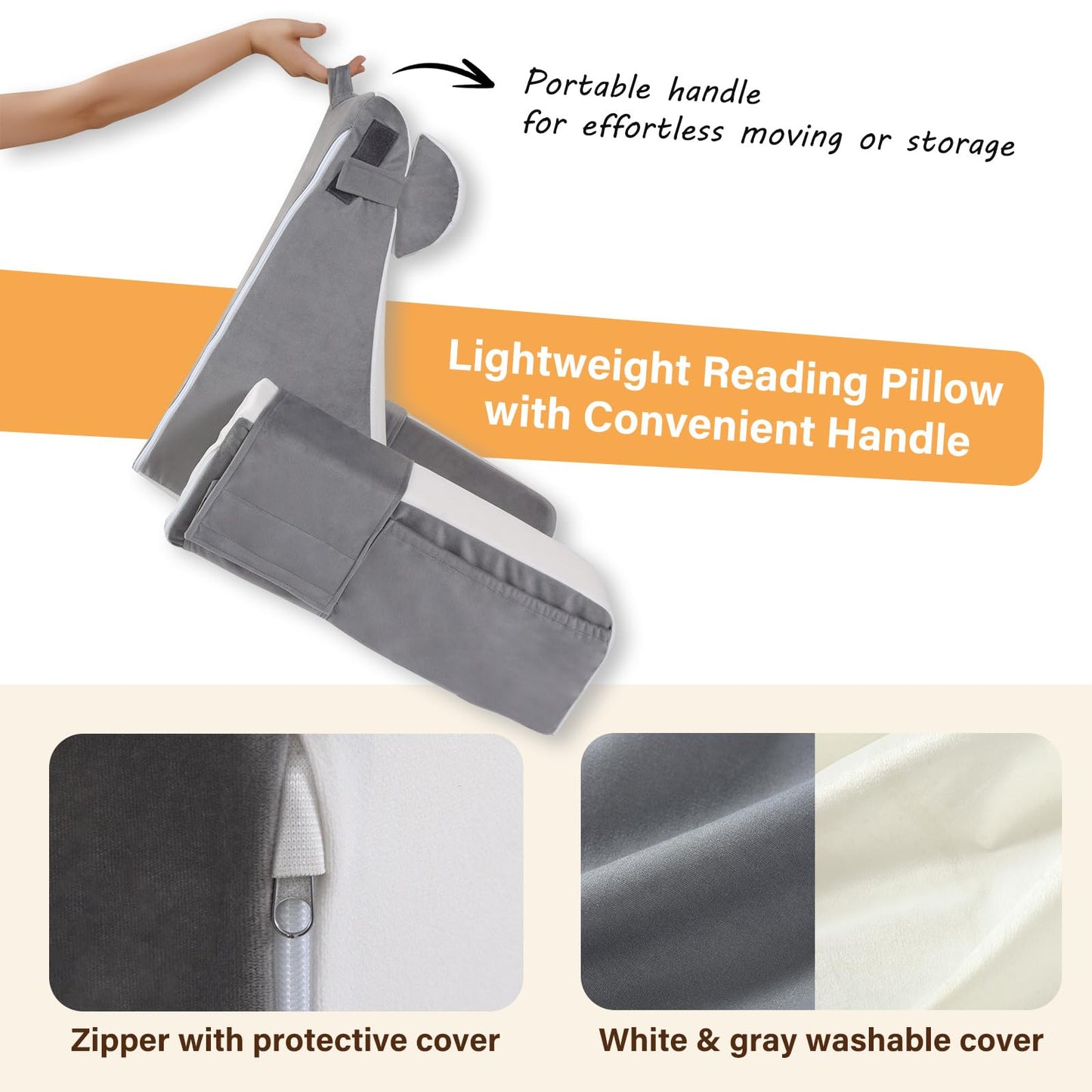 Vekkia Reading Pillow with Adjustable Arms & Headrest – Zoned Foam Support, XL Side Pockets, Removable Cover, Back Support Chair for Reading, Gaming, Post-Surgery Recovery in Bed or Floor, 21"